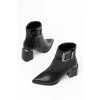 DNZ-400 Siyah Toka Aksesuarlı Topuklu Fermuarlı Günlük Kadın Bot