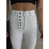 DÜĞME VE FERMUARLI KOT PANTOLON  Beyaz