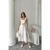 Ekru Kuplu Uzun Elbise