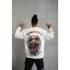Erkek 3 İplik Gangster Baskılı weatshirt  Beyaz