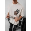 Erkek Baskılı Oversize Tshirt  Beyaz