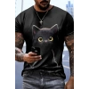 Erkek Bisiklet Yaka Kedi Baskılı Süprem Tshirt