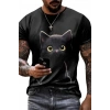 Erkek Bisiklet Yaka Kedi Baskılı Süprem Tshirt