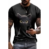 Erkek Bisiklet Yaka Kedi Baskılı Süprem Tshirt