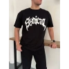 Erkek Bisiklet Yaka Ön Baskılı  Kısa Kollu Tişört treetwear Günlük Basic Pamuklu Tshirt  iyah