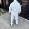 Erkek Çift Şeritli Eşofman Takım Dik Yaka Fermuarlı weatshirt Boru Paça Alt, Oversize 3 Iplik Pamuklu  Beyaz