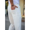 Erkek Cizgili Dokuma Krep Jogger Buggy Pantalon Rahat Kalıp  Beyaz