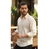 Erkek Çizgili Keten Gömlek