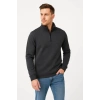 Erkek Dik Yaka weatshirt Dik Yaka Yarım Fermuarlı 3 İplik Şardonlu Pamuk Kumaş  Antrasit