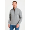 Erkek Dik Yaka weatshirt Dik Yaka Yarım Fermuarlı 3 İplik Şardonlu Pamuk Kumaş  Gri