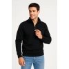 Erkek Dik Yaka weatshirt Dik Yaka Yarım Fermuarlı 3 İplik Şardonlu Pamuk Kumaş  iyah