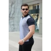 Erkek Fermuar Yakalı çizgili Kısa Kollu Tişört