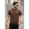 Erkek Fermuar Yakalı çizgili Kısa Kollu Tshirt