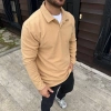 Erkek Fitilli Polar weatshirt – Düğmesiz Polo Yaka, Oversize Rahat Kalıp, Kalın Polar Kumaş, Kışlık Ve Baharlık Şık Günlük Üst  Bej