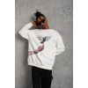 Erkek Güvercin Baskılı weatshirt  Beyaz