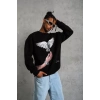 Erkek Güvercin Baskılı weatshirt  iyah