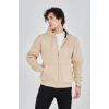 Erkek Kapüşonlu Düz Fermuarlı Hırka  Bej