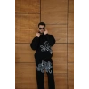 Erkek Kapüşonlu Eşofman Takım Graffiti Baskılı Oversize Rahat Kalıp, Kanguru Cepli, treetwear Tarzında Premium Ürün 3 Iplik Pamuklu  iyah