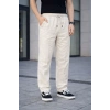 Erkek Keten Cepli Çıma Dikişli Jogger Buggy Pantalon Rahat Kalıp  Krem