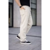 Erkek Keten Cepli Çıma Dikişli Jogger Buggy Pantalon Rahat Kalıp  Krem