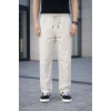 Erkek Keten Cepli Çıma Dikişli Jogger Buggy Pantalon Rahat Kalıp  Krem