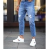 Erkek Mavi Yırtık Detaylı Boyfriend Jean