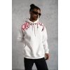 Erkek Ön Ve Arka Baskılı Kapüşonlu 3 İplik weatshirt  Beyaz