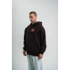 Erkek Premium Nakışlı Kapşonlu Sweatshirt Double Oversize Üç İplik Pamuklu  Siyah
