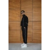 Erkek Premium Parçalı Eşofman Takım  Dik Yaka Fermuarlı Biyeli weatshirt astik Paça Alt, Oversize 3 Iplik Şardonlu  iyah