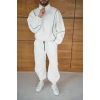 Erkek Premium Parçalı Eşofman Takım  Dik Yaka Fermuarlı Biyeli weatshirt astik Paça Alt, Oversize 3 Iplik Şardonlu  Beyaz