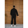 Erkek Premium Parçalı Eşofman Takım  Dik Yaka Fermuarlı Biyeli weatshirt astik Paça Alt, Oversize 3 Iplik Şardonlu  iyah