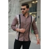 Erkek şerit Detaylı Uzun Kollu Pamuklu Keten Gömlek