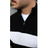 Erkek Şerit Renk Desenli Zip Yaka Kazak