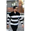 Erkek Şerit Renk Desenli Zip Yaka Kazak