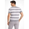 Erkek Tshirt Çizgili Triko Dokuma Bisiklet Yaka Tişört  Gri