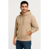 Erkek Üç İplik Kapüşonlu Tam Fermuarlı Kanguru Çepli weathirt Hoodie  Bej