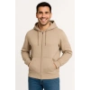 Erkek Üç İplik Kapüşonlu Tam Fermuarlı Kanguru Çepli weathirt Hoodie  Bej
