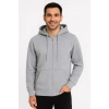 Erkek Üç İplik Kapüşonlu Tam Fermuarlı Kanguru Çepli weathirt Hoodie  Gri