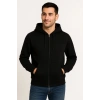 Erkek Üç İplik Kapüşonlu Tam Fermuarlı Kanguru Çepli weathirt Hoodie  iyah