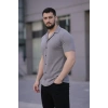 Erkek Waffle Kumaş Kısa Kollu Düğmeli Açık Yaka Regular Fit Gömlek  Gri