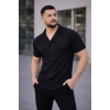 Erkek Waffle Kumaş Kısa Kollu Düğmeli Açık Yaka Regular Fit Gömlek  iyah
