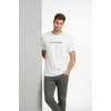 Erkek Wafıl Kumaş Tişört Regular Kalıp Bisiklet Yaka Baskılı Günlük Basic Thirt  Beyaz