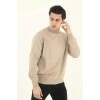 Erkek Yarım Balıkçı Yaka Triko Kazak  Bej