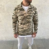 Erkek Yarım Fermuarlı Desenli Polar weat – Haki Kamuflaj Yakalı, Uzun Kollu, Oversize Rahat Kalıp  Haki
