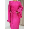 Fuşya İspanyol Kol Piliseli Elbise