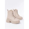 FZ-2550 Bej Yüksek Tabanlı Bağcıklı Fermuarlı Günlük Kadın Bot