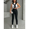 Gizli yan fermuarlı bulut desenli tayt siyah h248638