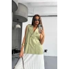 GOLD DÜĞELİ KETEN YELEK  Yeşil
