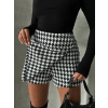 İki düğmeli kaz ayağı desen ch kumaş şort etek siyahbeyaz h26414