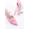 İNF-2300 Pembe Rugan Günlük Arkası Açık Fiyonklu Topuklu Bayan Ayakkabı